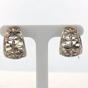 Estate Sterling Silver 925 Floral Filigree Hoop Earrings Thailand 6.4g 0.77"